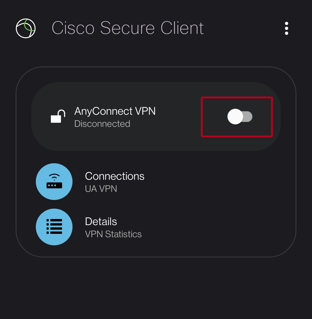Main Screen of the Cisco Secure Client on Android
